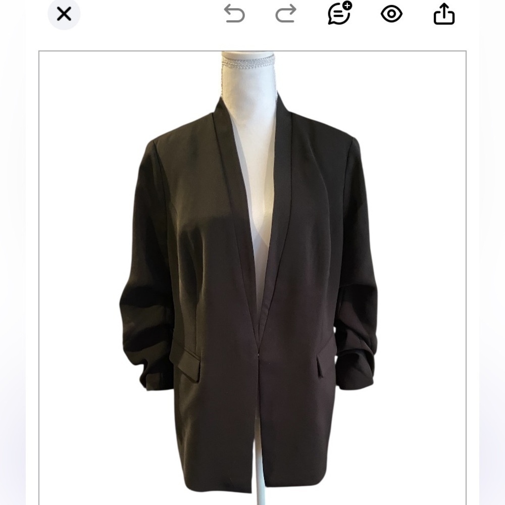 Chico's Black Open-Front Ruched Sleeve Blazer - Women’s L